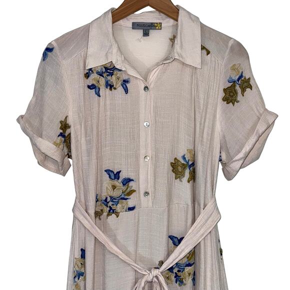 Figueroa & Flower Boho Cream Embroidered Floral Tiered Midi Dress Size Large - Picture 2 of 14